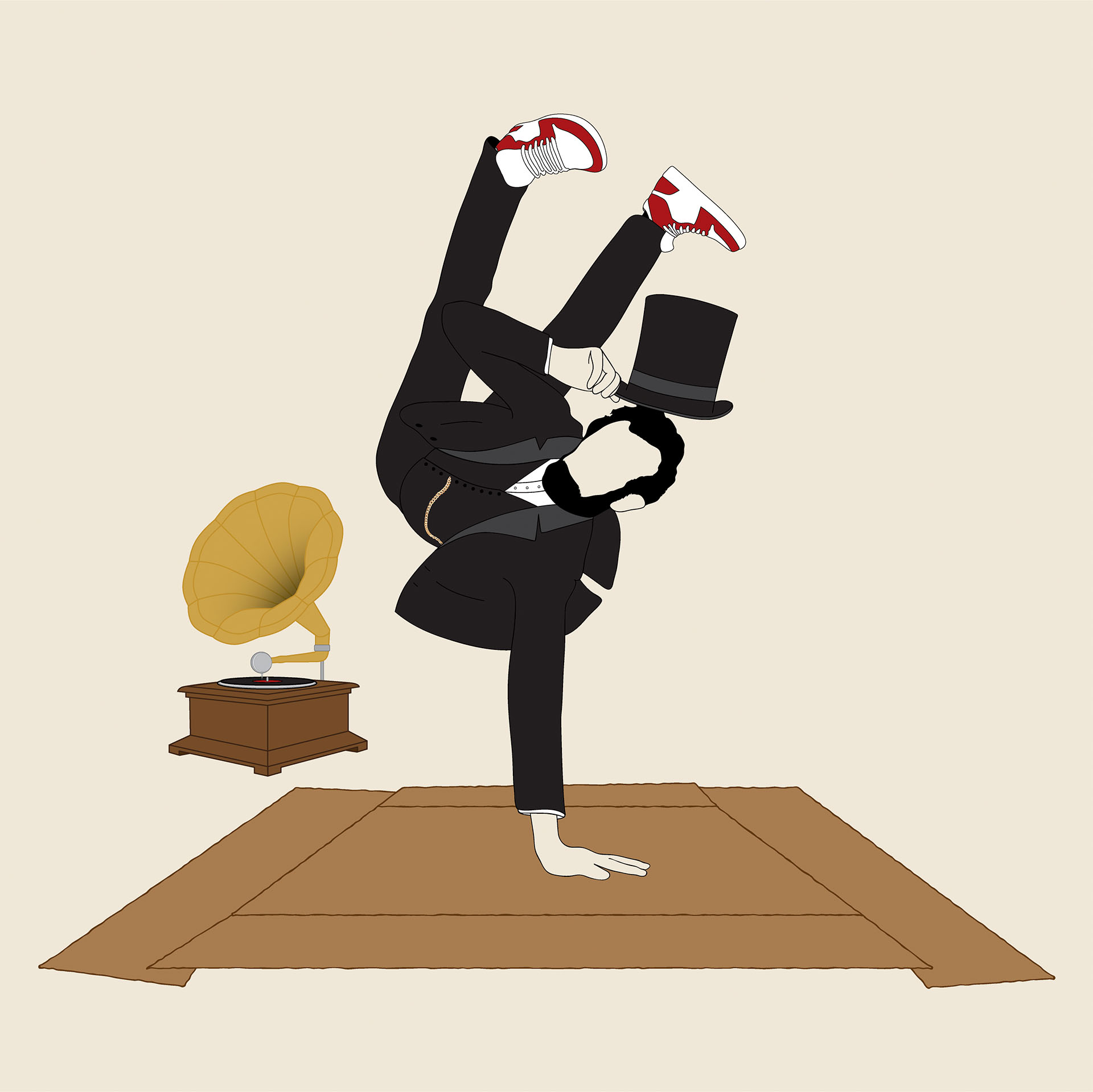 Original vector illustration: Abe Lincoln break-dancing.